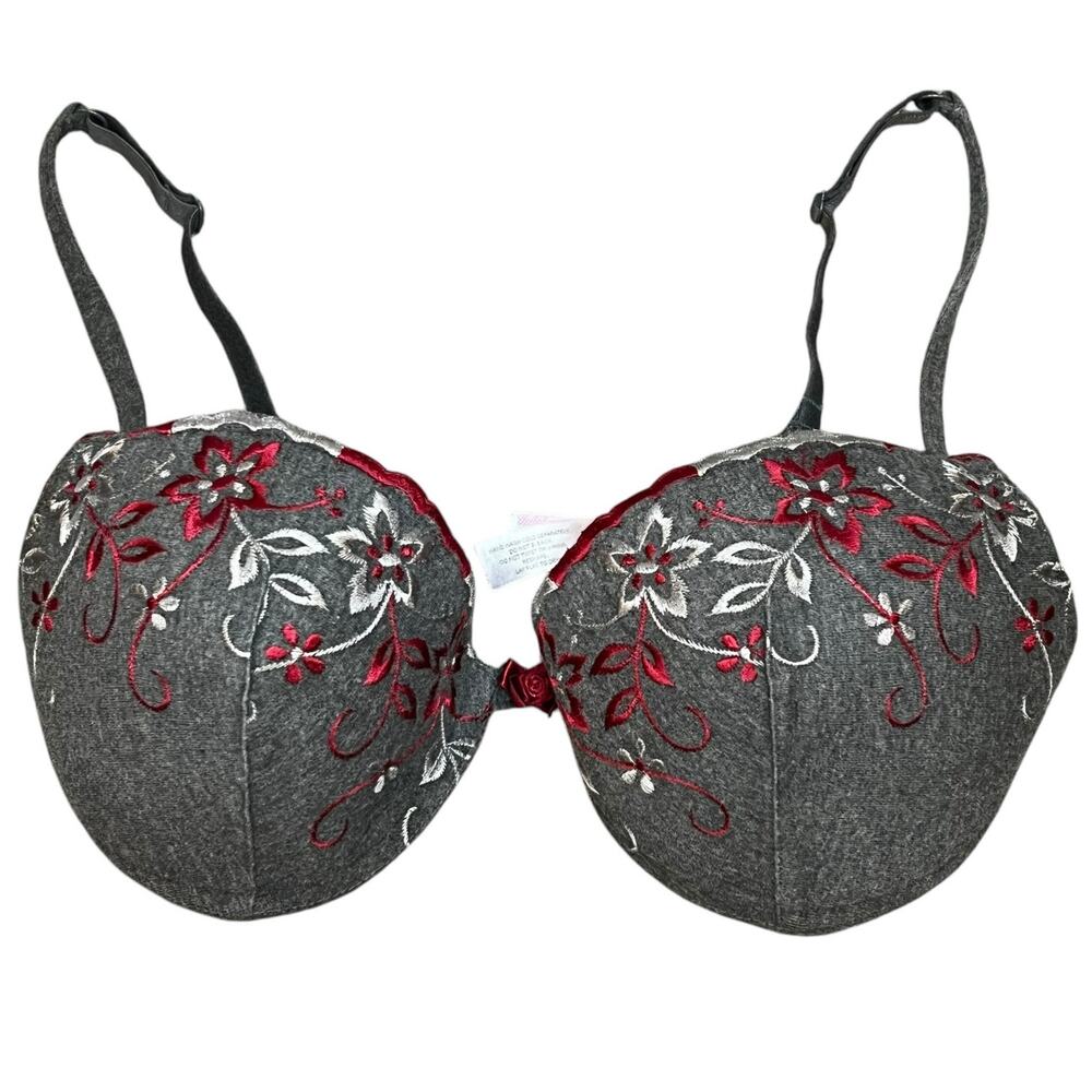 Victorias Secret Push Up Bra Womens 34C Gray Embroidered Floral Underwire Padded